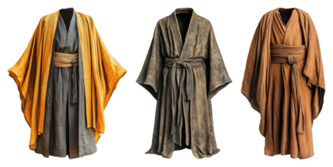 Traditional Monk Robes in Vibrant Colors and Textures for Styling, isolated on transparent background