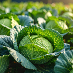 Cabbages in organic garden, close up, High resolution