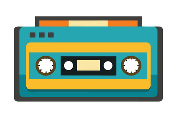 Fototapeta premium Retro teal and yellow cassette tape with vintage design elements