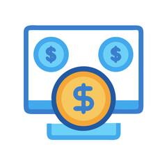 Monitor with coins, online earning concept in modern flat