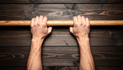 Powerful Hands Gripping Wooden Bar
