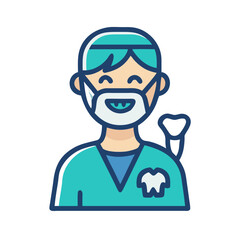 Cheerful dental professional flat design icon on White Background