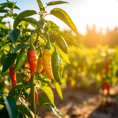 Garden chili in organic garden, close up, High resolution