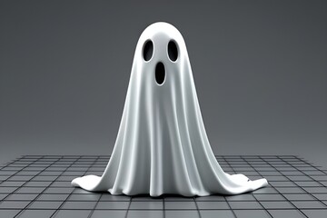 3D Minimal Ghost Figure on Grid Surface – Glossy White Halloween Spirit Design