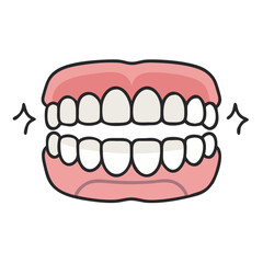 Cartoon illustration of sparkling, clean teeth against White Background