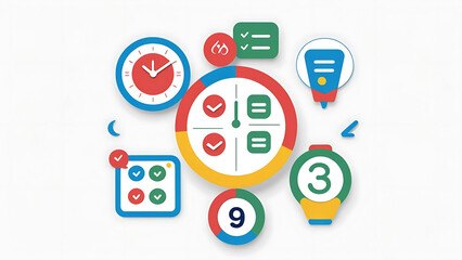Colorful Business Productivity Tools on White Background, Google inspired productivity and time management tools for a digital life