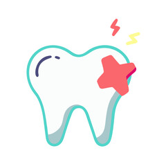 Cartoon tooth with decay and pain on White Background