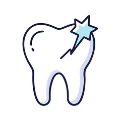 Stylized broken tooth illustration with sparkle effect on White