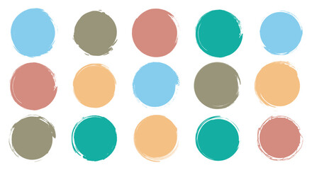 Collection of colorful round grunge circle brush stroke, brushstroke paint vector illustration. Vector vibrant abstract design elements. Vector ink illustration with rough edges. 