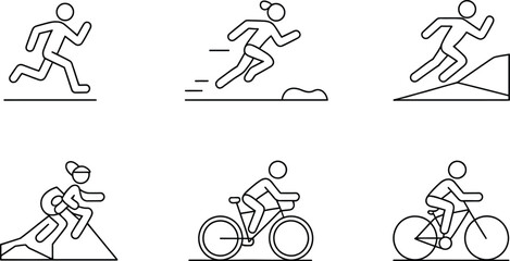 Obraz premium Line drawings depicting various outdoor activities including running and cycling icons