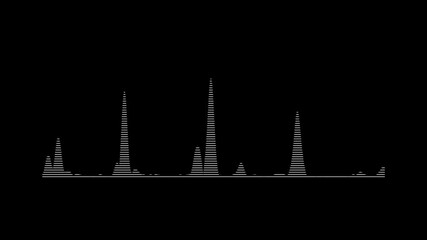  Audio volume digital pulse. audio wave animation isolated on black background Animation. Line sound wave visualization voice record. White music waves, Line digital voice and soundtrack .