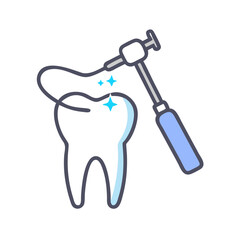Dental procedure vector illustration showing treatment of the human tooth