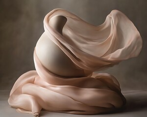 Elegant ceramic vase draped with soft flowing fabric in neutral tones