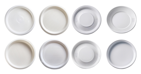 Various White Round Plates in Different Designs and Styles on Display, PNG bundle collection, Isolated on Transparent Background