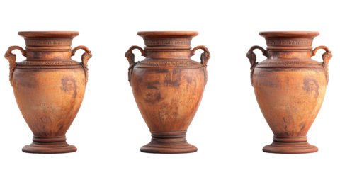 Three terracotta urns with handles