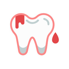 Bleeding tooth isolated on White Background in flat design