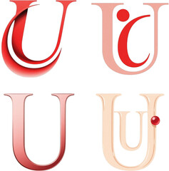 U　文字　アルファベット　赤