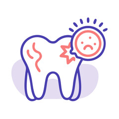 Tooth decay illustration with sad face on a White Background