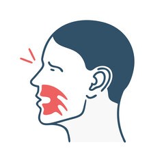 Woman's profile showing throat pain, inflammation, or discomfort