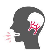 Stylized silhouette of human head coughing with internal organs