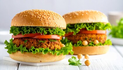 Vegan Burger with Lettuce, Tomato, and Chickpea Patty 