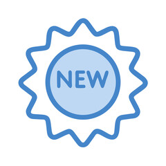 Graphic blue new product vector badge with White Background