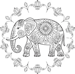 Ornate Elephant Line Art SVG

