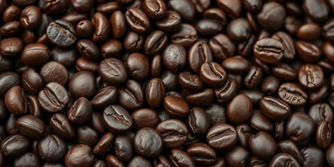 Fototapeta premium Dark roasted coffee beans, close-up, espresso texture, robusta, rich