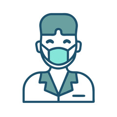 Fototapeta premium Line art illustration of medical worker wearing protective mask
