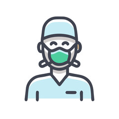Medical professional wearing personal protective equipment illustration on White