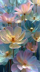 Pastel colored flower art, soft focus, dreamy aesthetics, calming