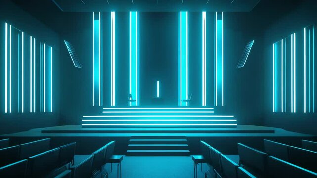 Empty illuminated modern church interior.