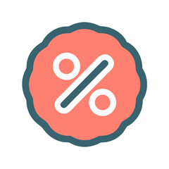 Percentage symbol badge graphic in coral, white and blue
