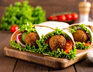 Falafel wraps on wooden board (1)