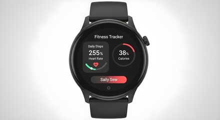 Sleek Black Fitness Smartwatch Displaying Daily Steps, Heart Rate, and Calories Burned
