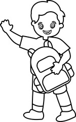 Children With Backpack Outline