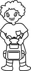 Children With Backpack Outline
