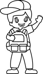Children With Backpack Outline