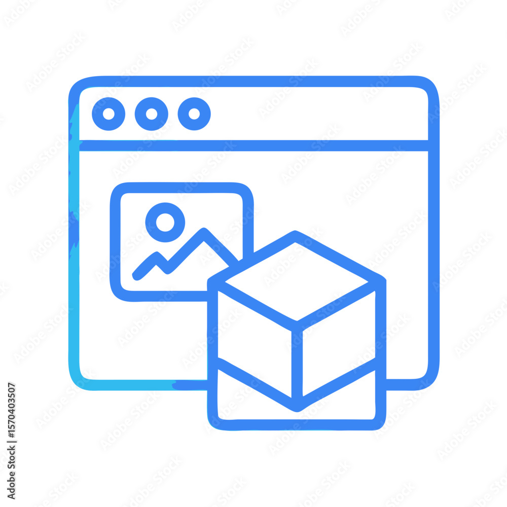 Poster website design with 3d cube visual element over white background