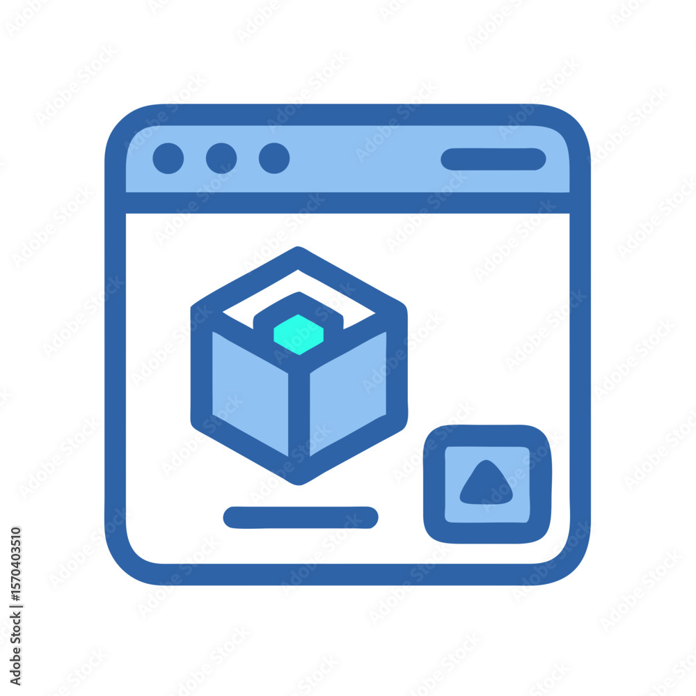Poster 3d modeling software interface with geometric shape icon