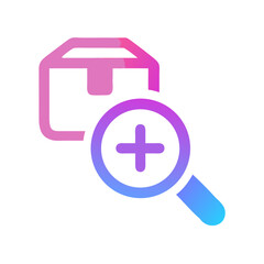 Package Tracking Icon with Magnifying Glass and Add Sign