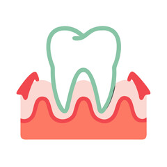 Tooth in gums flat illustration on White Background