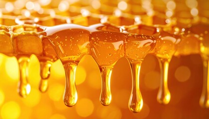 Golden Honey Dripping From Honeycomb