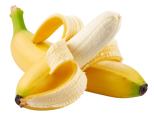 Fresh ripe bananas with peel exposed on Isolated transparent background