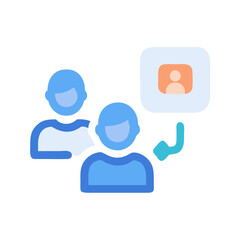 Team discussion showing profile in flat vector graphic style