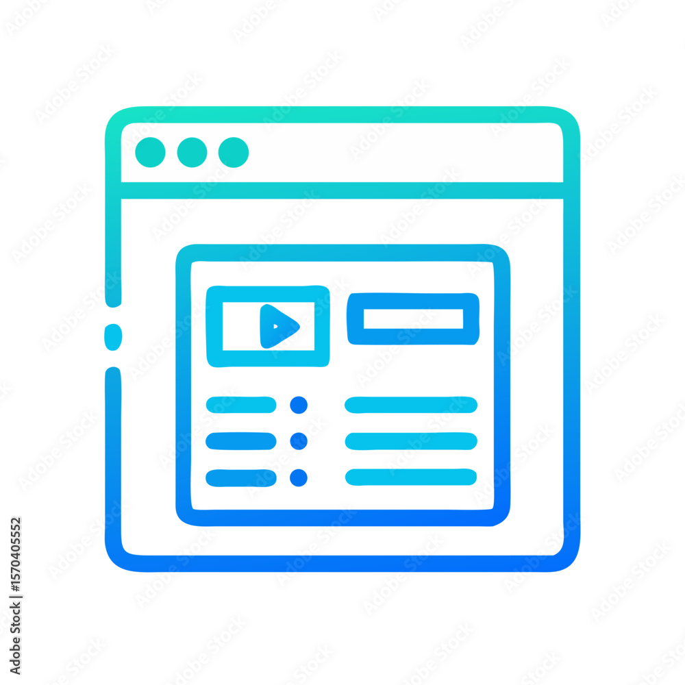 Poster digital window icon displaying website content in flat design