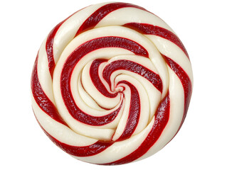 Bright and colorful red and white swirled lollipop with glossy surface and detailed spiral pattern perfect for candy and sweet treat imagery