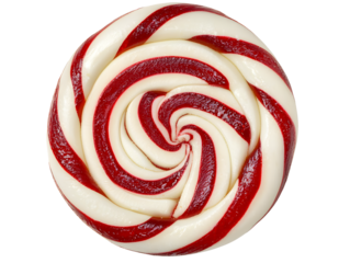 Bright and colorful red and white swirled lollipop with glossy surface and detailed spiral pattern perfect for candy and sweet treat imagery