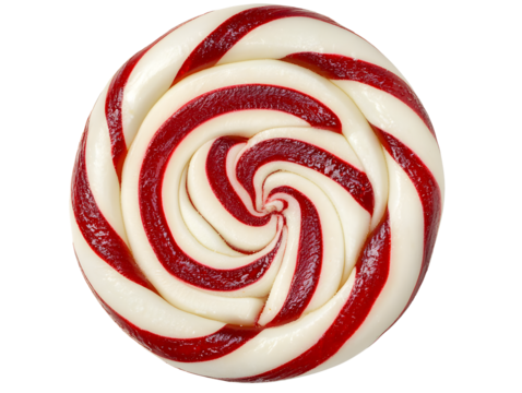 Bright and colorful red and white swirled lollipop with glossy surface and detailed spiral pattern perfect for candy and sweet treat imagery
