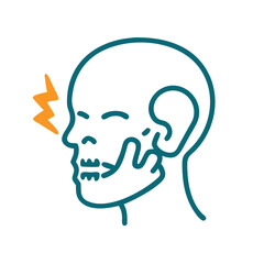 Outline of human skull with pain indication near jaw